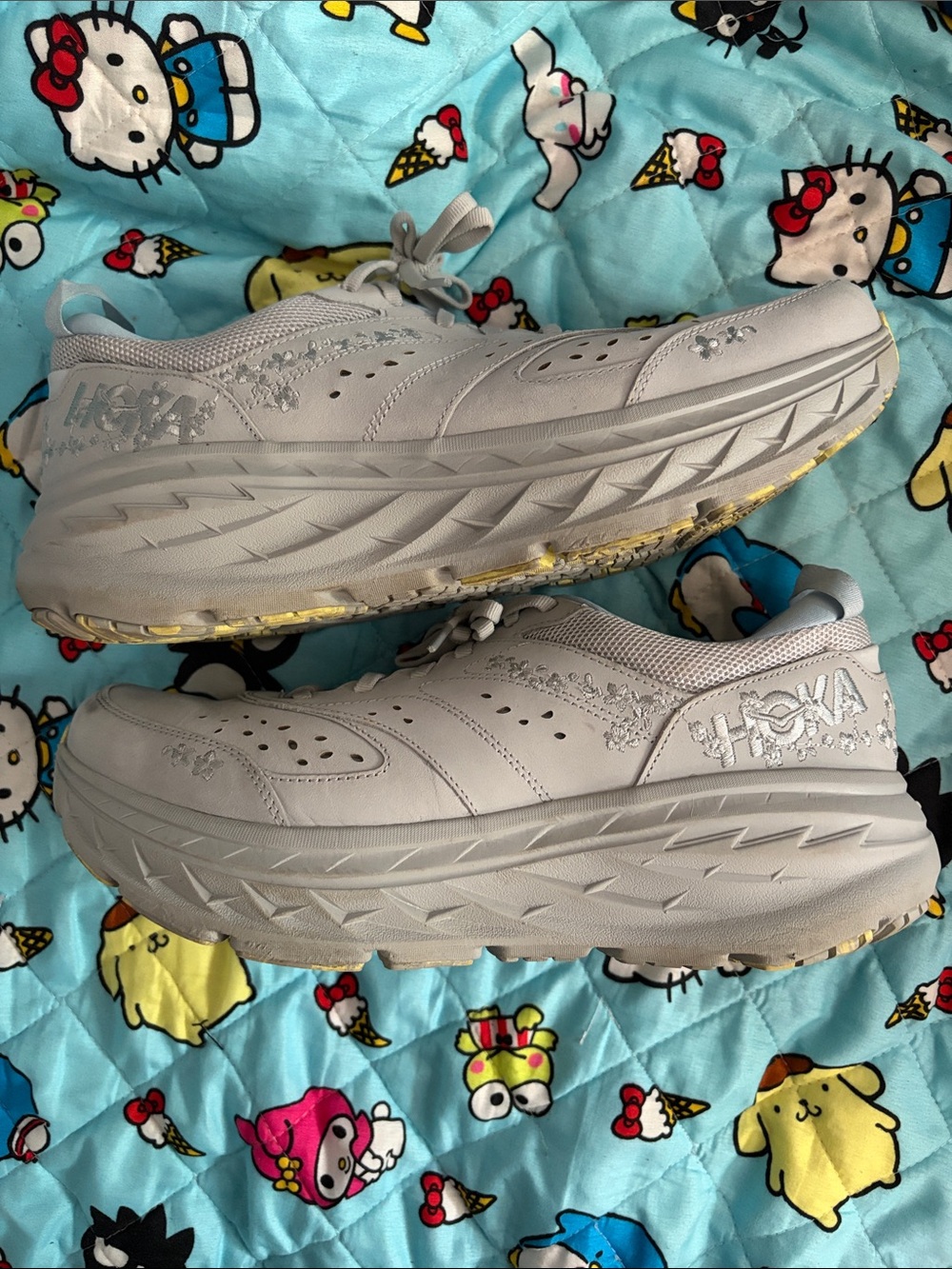 Hoka Cream/White Floral Platform Sneakers